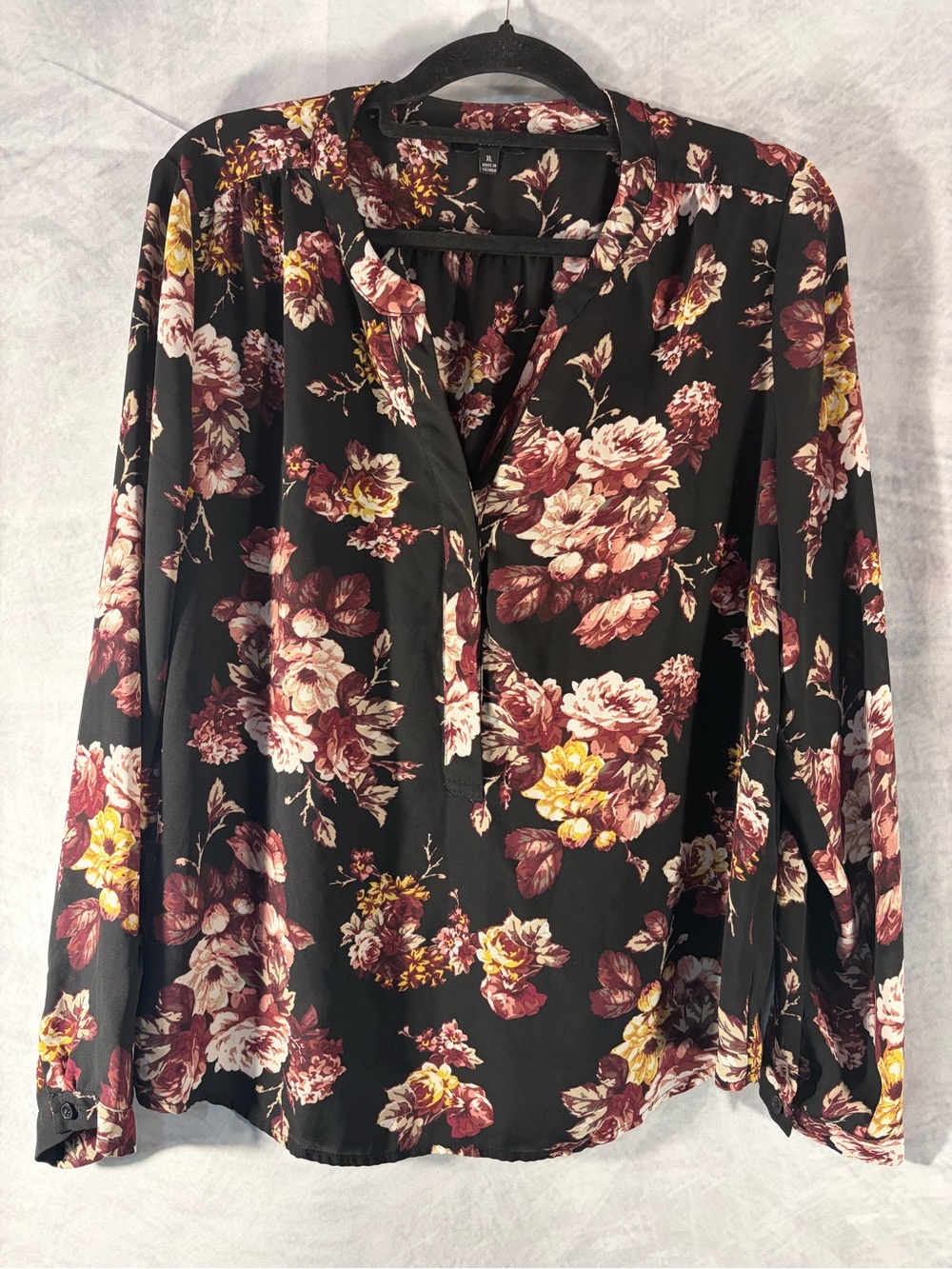 Premise Studio Floral Blouse Women’s XL Black Long Sleeve Fall Top